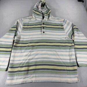Pendleton Mens Striped Cotton Henley Hoodie Green Blue Yellow Kangaroo Pocket